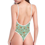 Cute Beagle Puppy Pattern Print One Piece High Cut Swimsuit