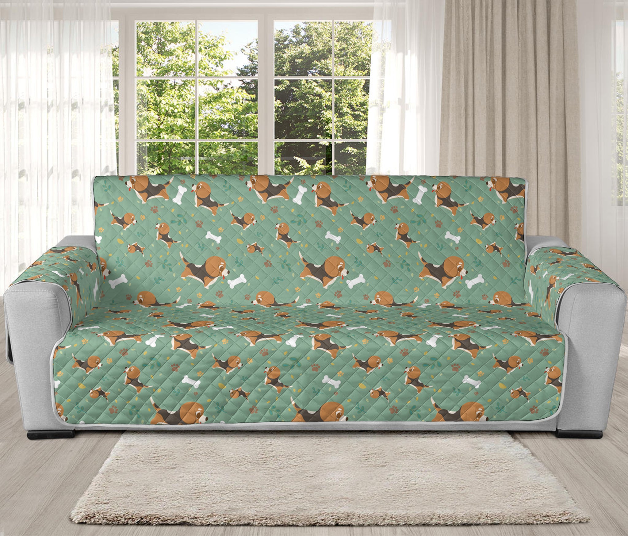 Cute Beagle Puppy Pattern Print Oversized Sofa Protector