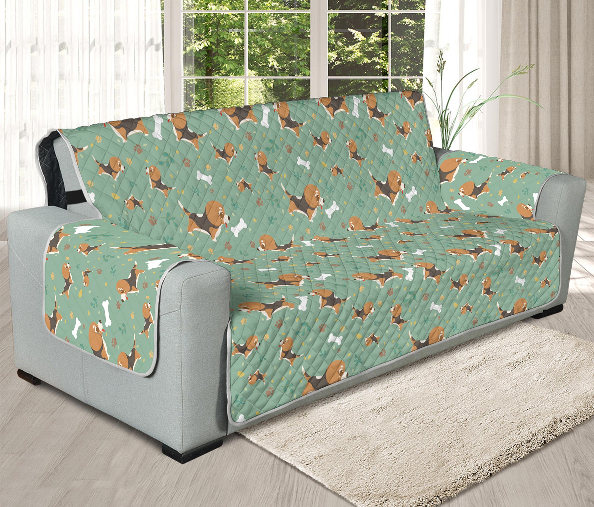 Cute Beagle Puppy Pattern Print Oversized Sofa Protector