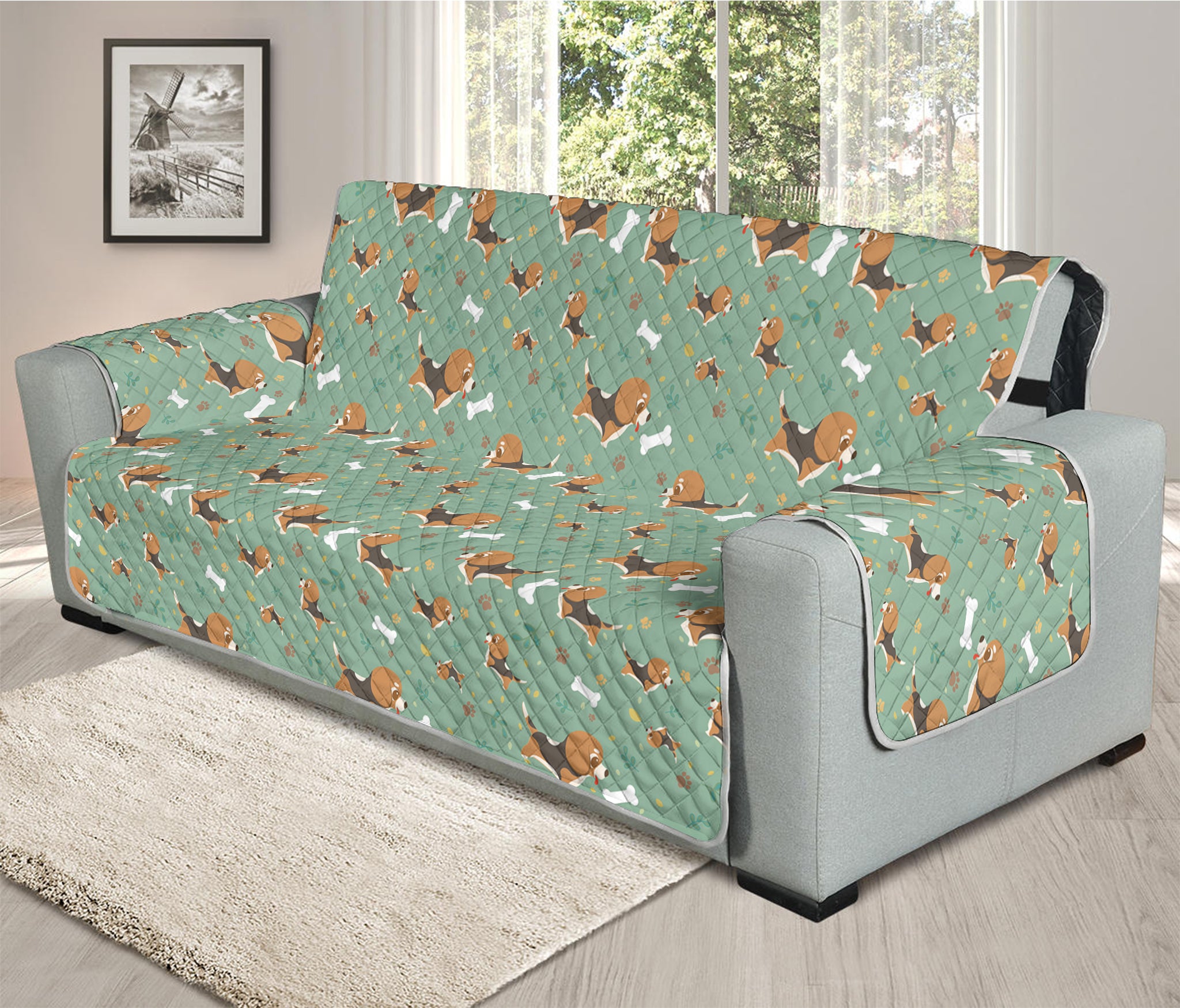 Cute Beagle Puppy Pattern Print Oversized Sofa Protector