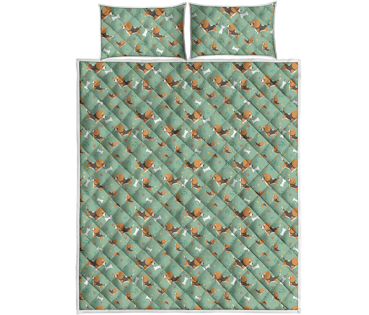 Cute Beagle Puppy Pattern Print Quilt Bed Set