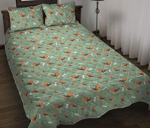 Cute Beagle Puppy Pattern Print Quilt Bed Set