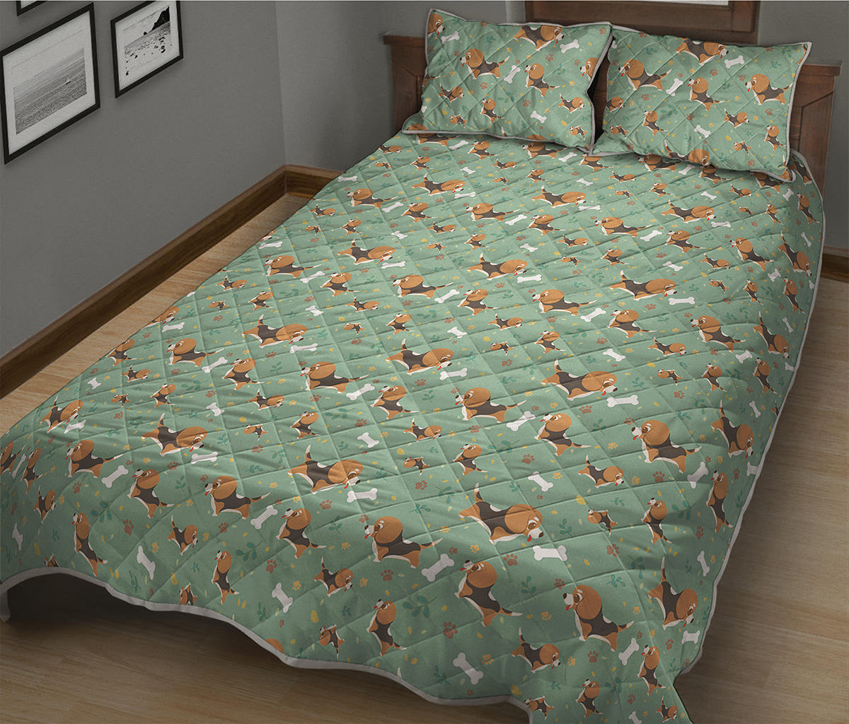 Cute Beagle Puppy Pattern Print Quilt Bed Set