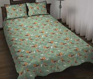 Cute Beagle Puppy Pattern Print Quilt Bed Set