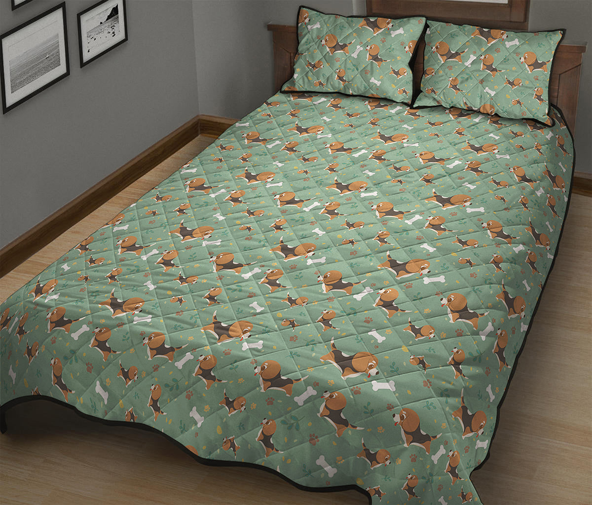 Cute Beagle Puppy Pattern Print Quilt Bed Set