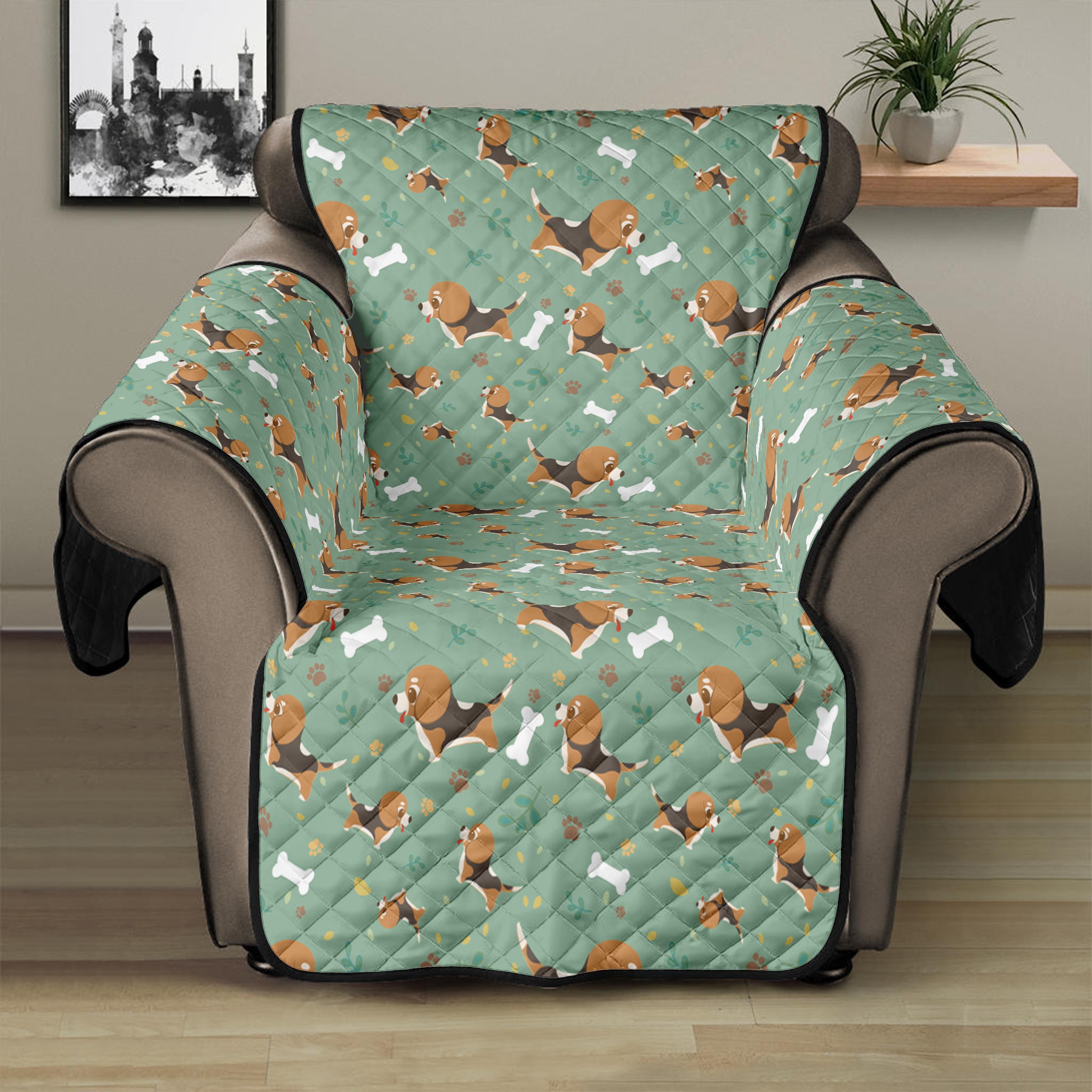 Cute Beagle Puppy Pattern Print Recliner Protector