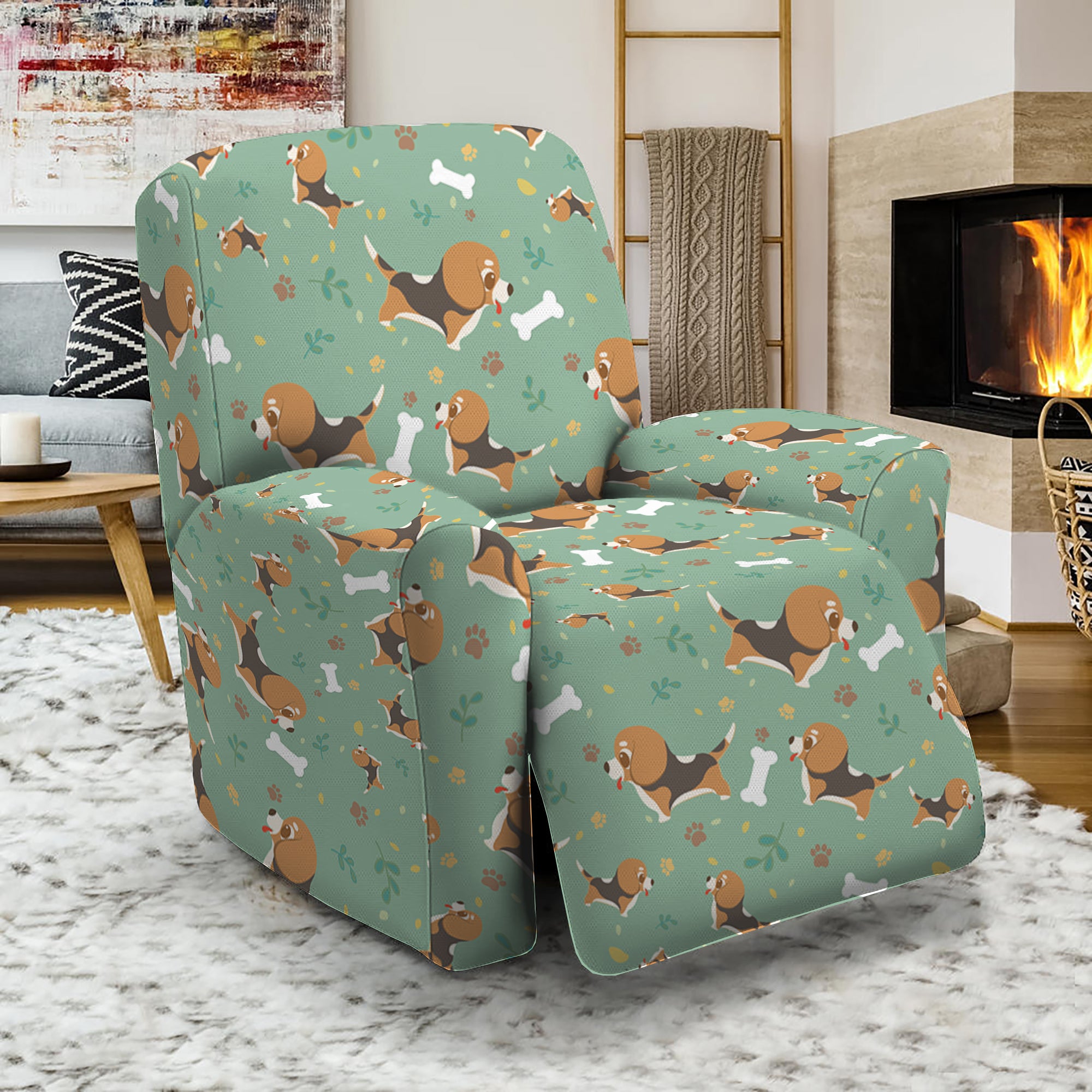 Cute Beagle Puppy Pattern Print Recliner Slipcover