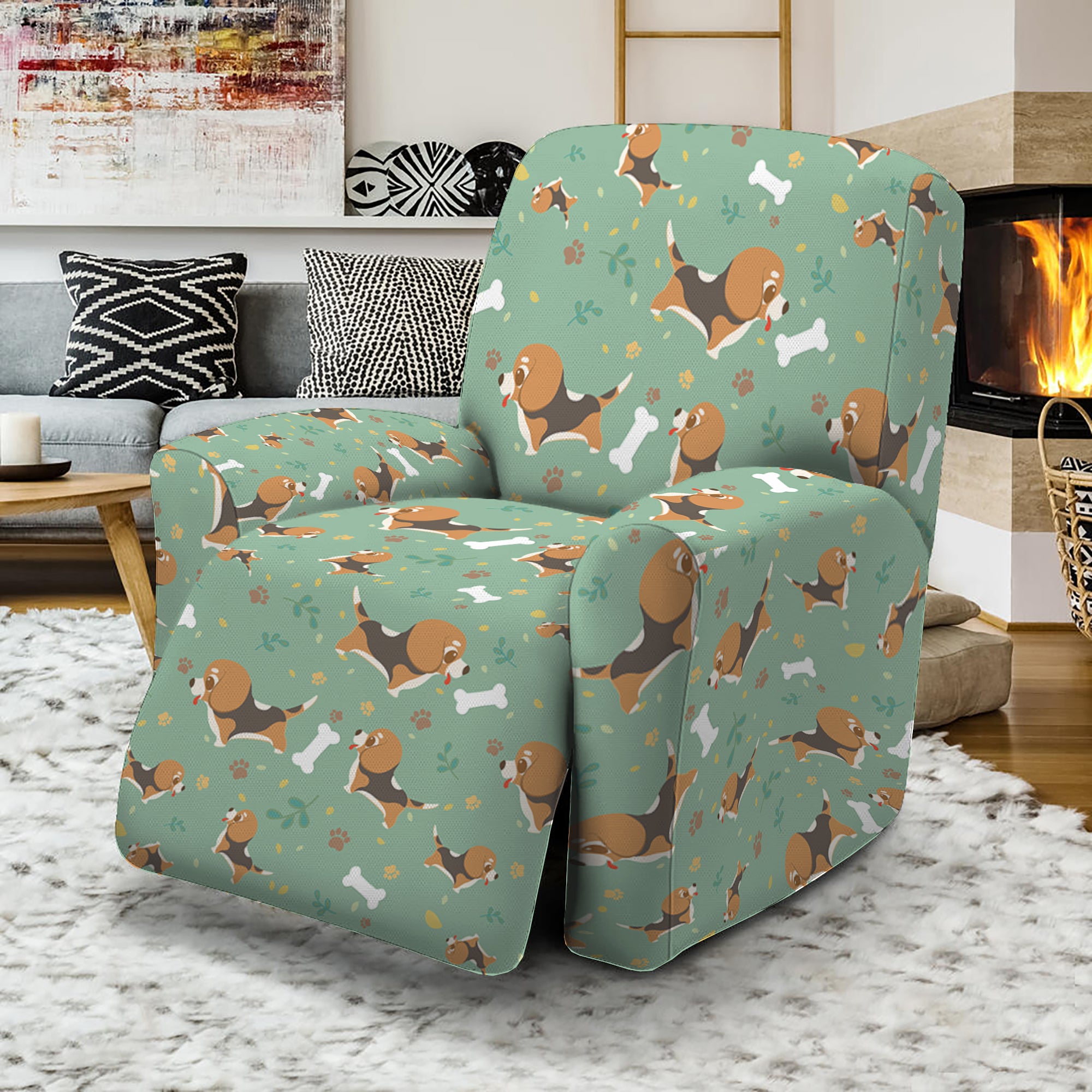 Cute Beagle Puppy Pattern Print Recliner Slipcover