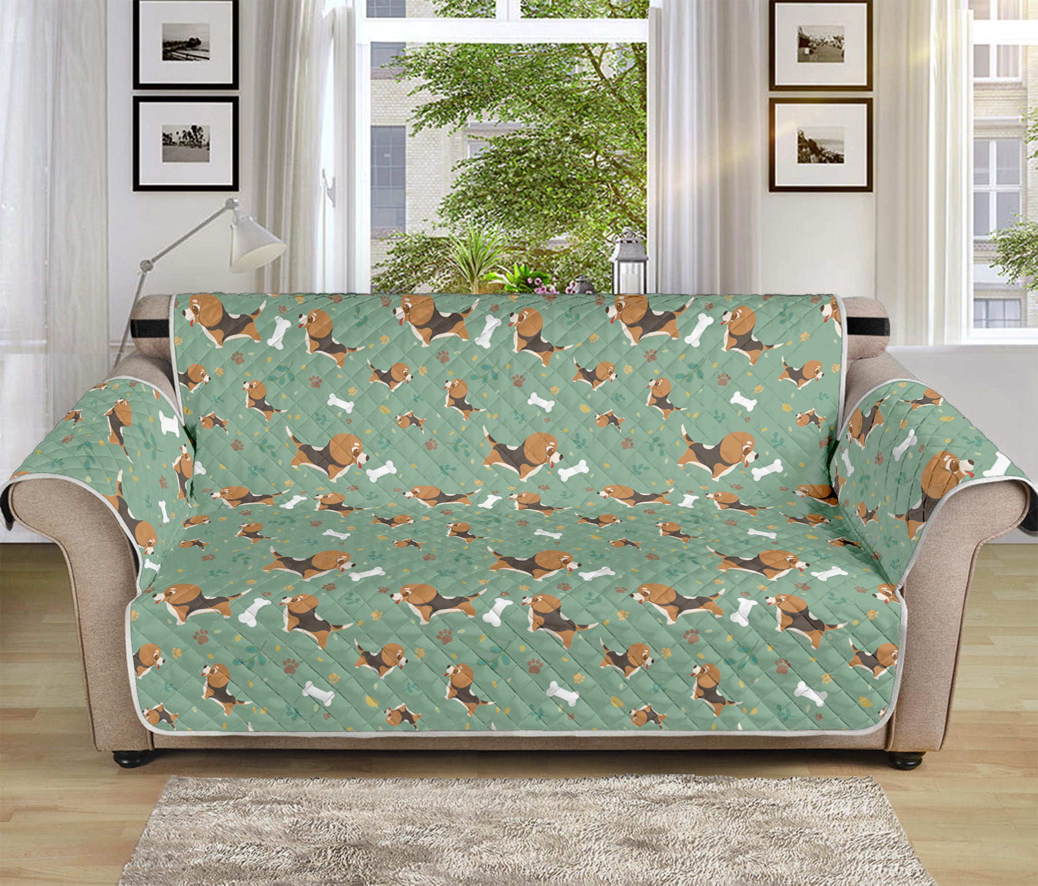 Cute Beagle Puppy Pattern Print Sofa Protector