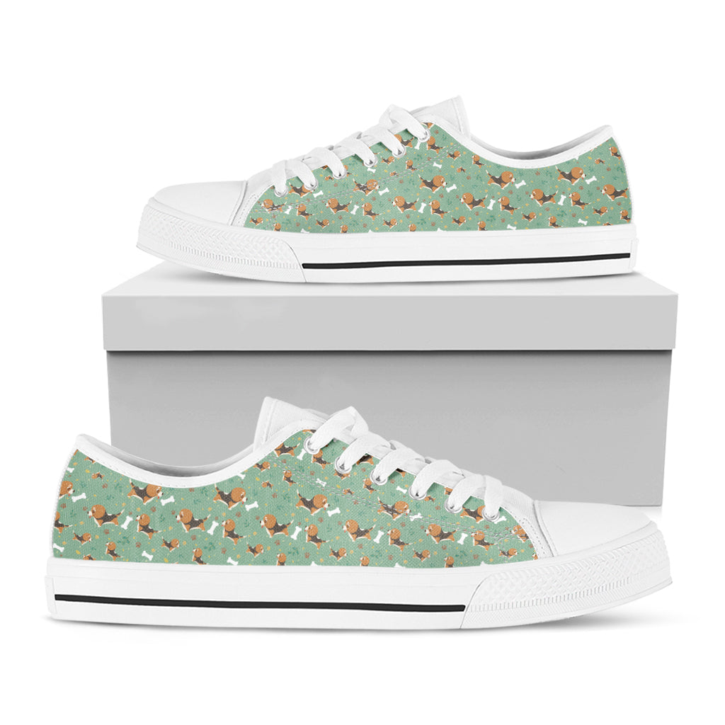 Cute Beagle Puppy Pattern Print White Low Top Shoes