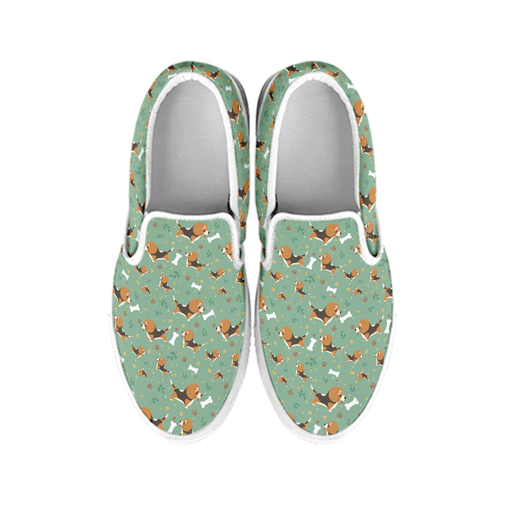 Cute Beagle Puppy Pattern Print White Slip On Shoes