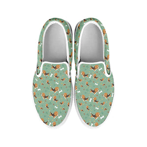 Cute Beagle Puppy Pattern Print White Slip On Shoes