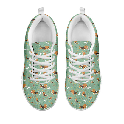 Cute Beagle Puppy Pattern Print White Sneakers