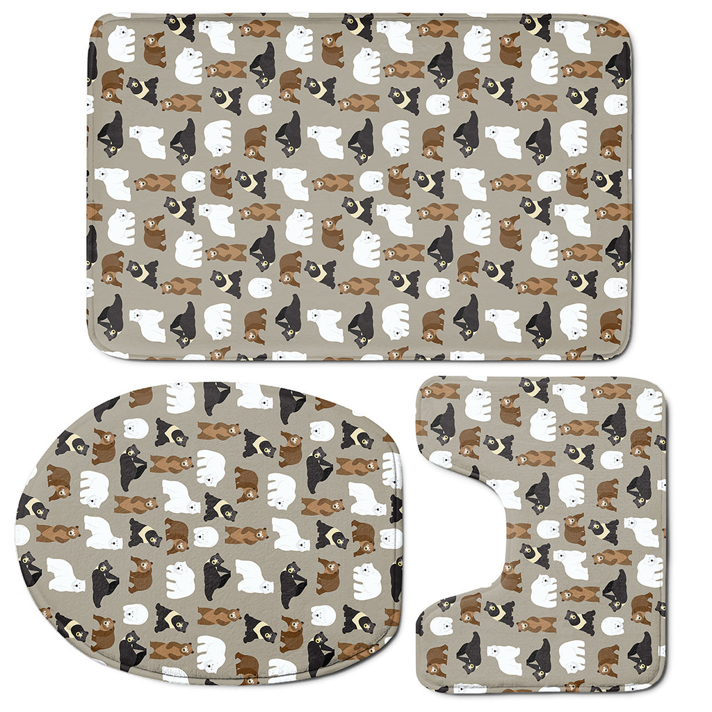 Cute Bear Pattern Print 3 Piece Bath Mat Set