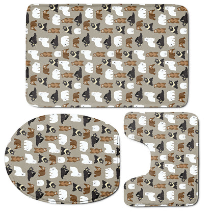 Cute Bear Pattern Print 3 Piece Bath Mat Set