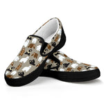 Cute Bear Pattern Print Black Slip On Shoes