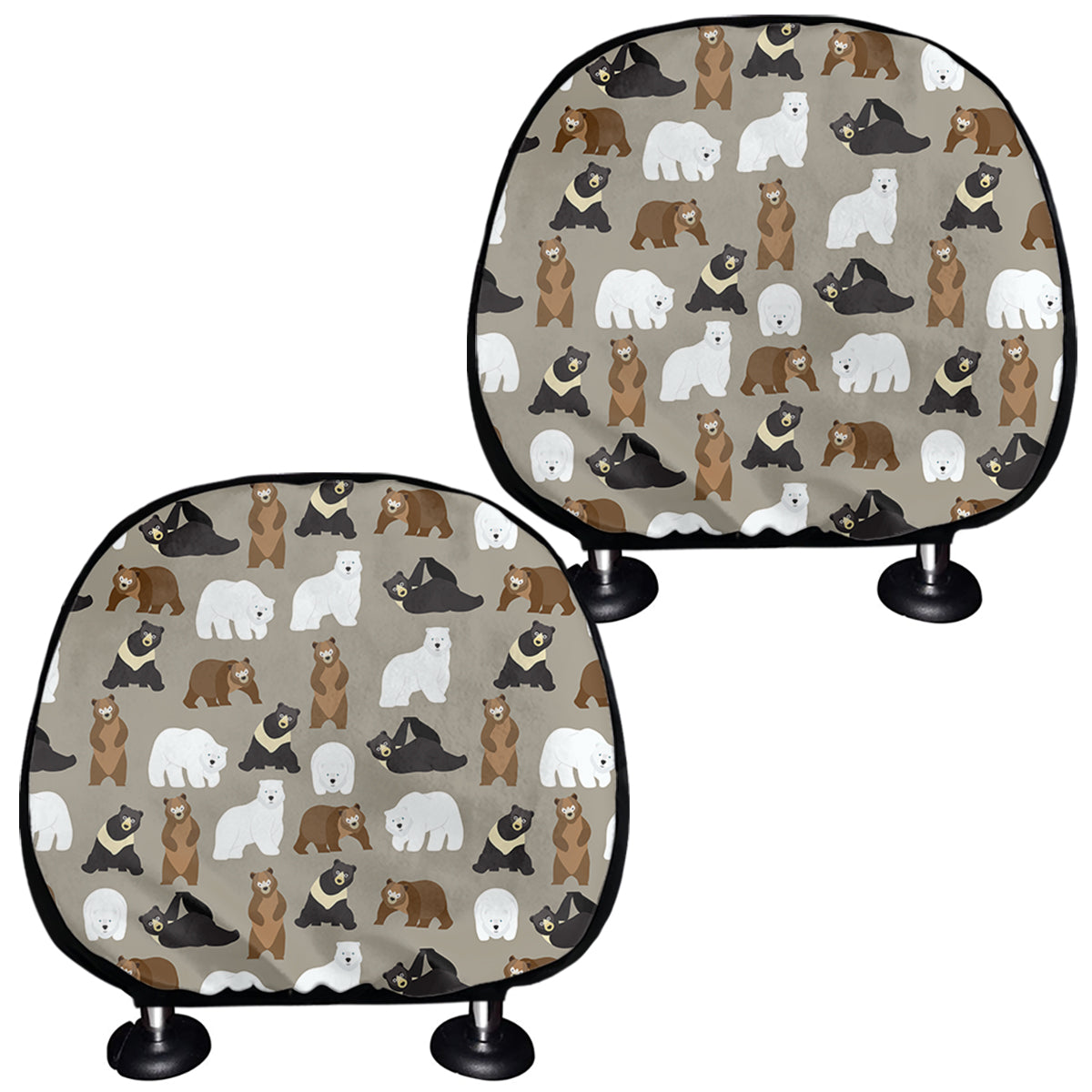 Cute Bear Pattern Print Car Headrest Covers