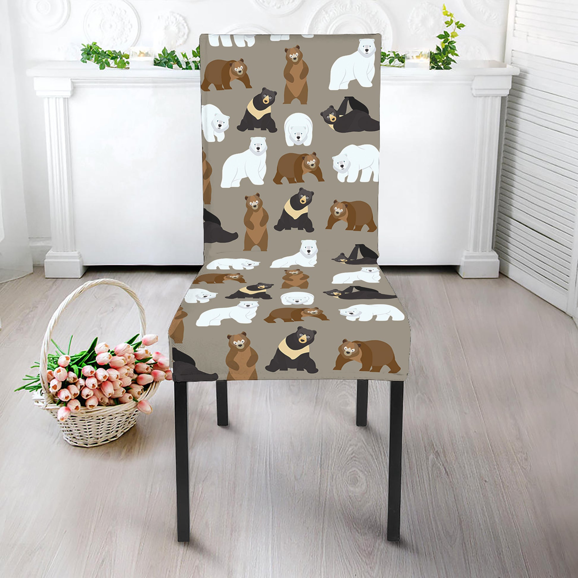 Cute Bear Pattern Print Dining Chair Slipcover