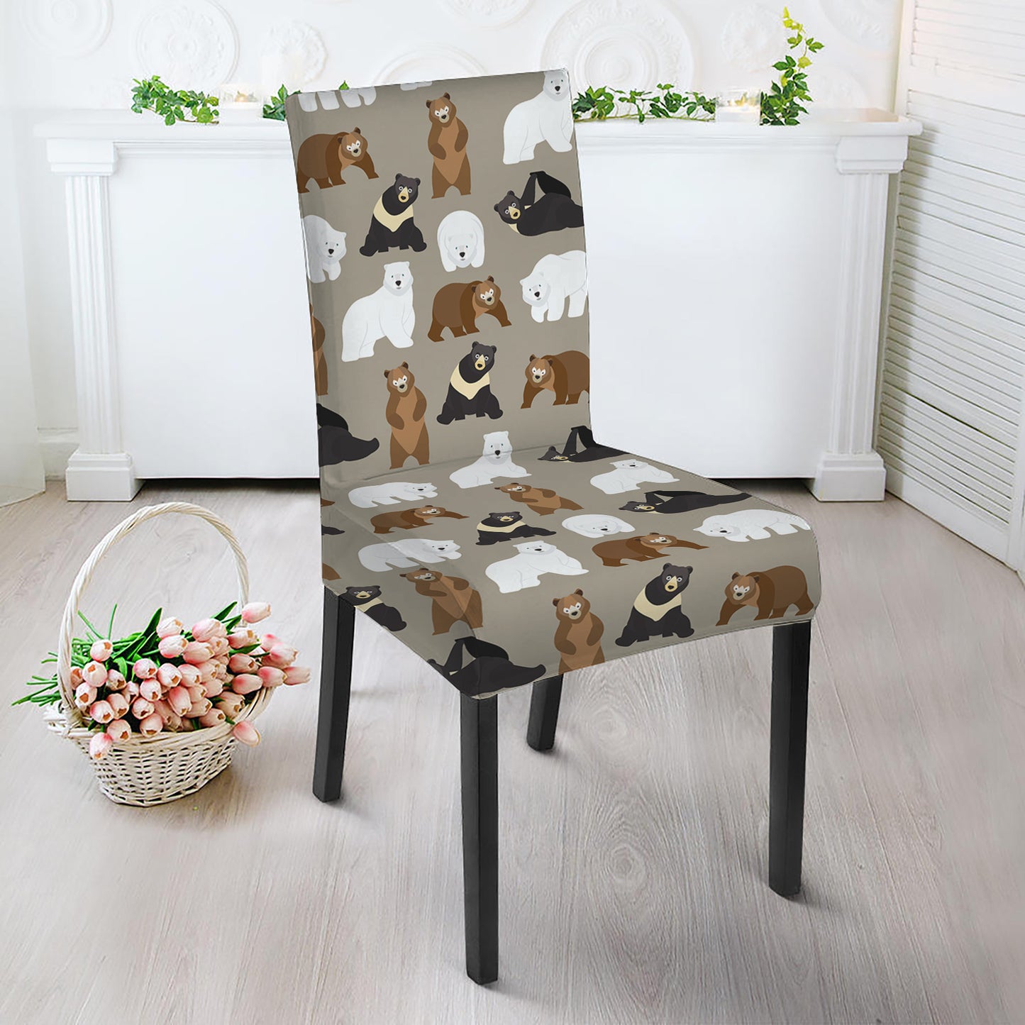 Cute Bear Pattern Print Dining Chair Slipcover