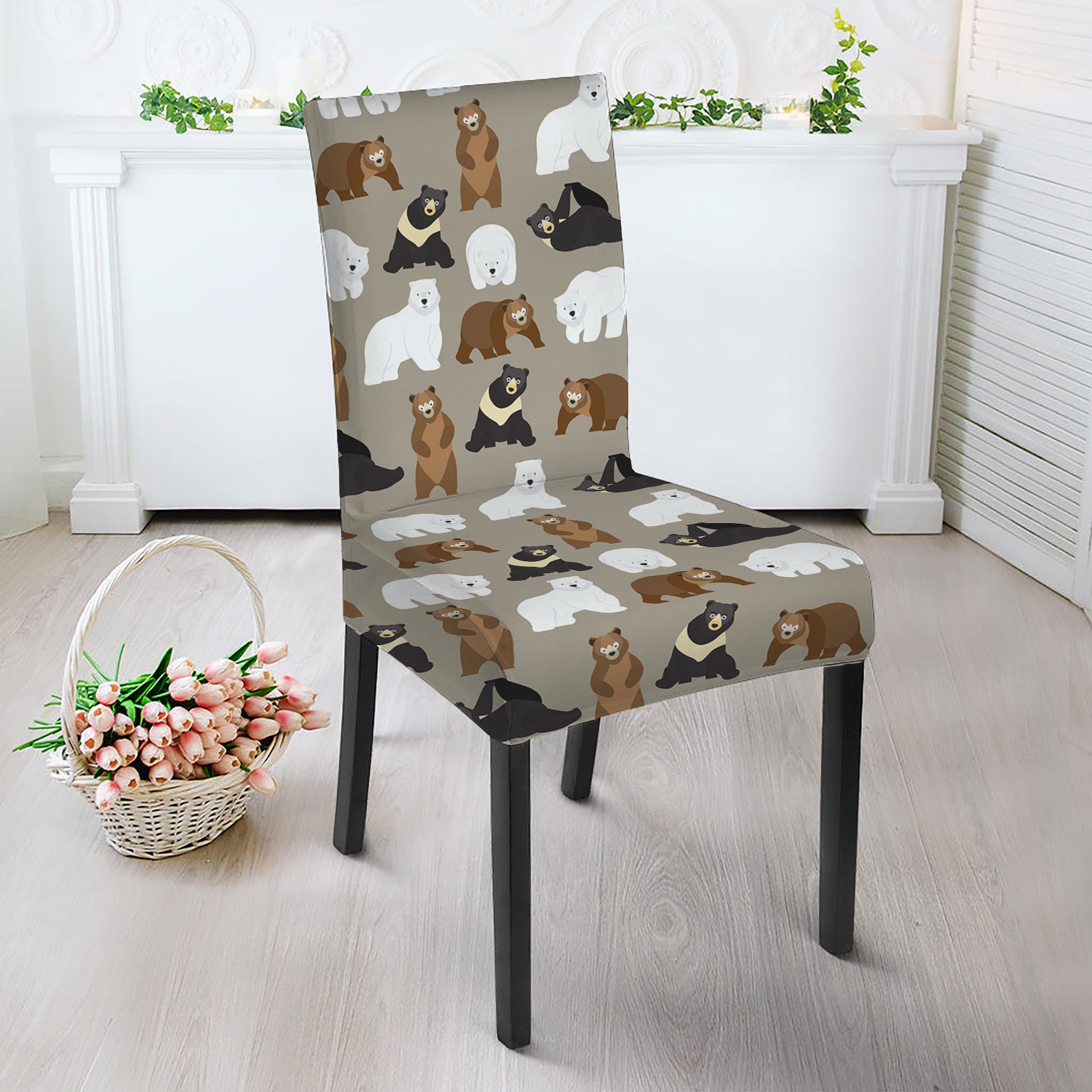 Cute Bear Pattern Print Dining Chair Slipcover