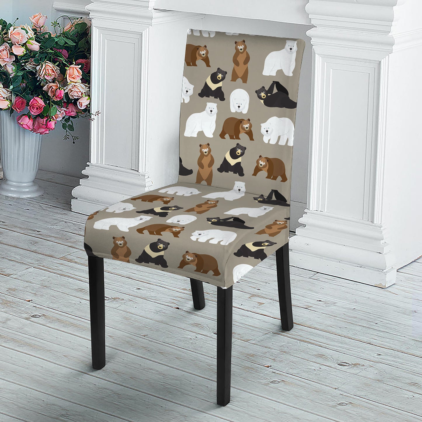 Cute Bear Pattern Print Dining Chair Slipcover