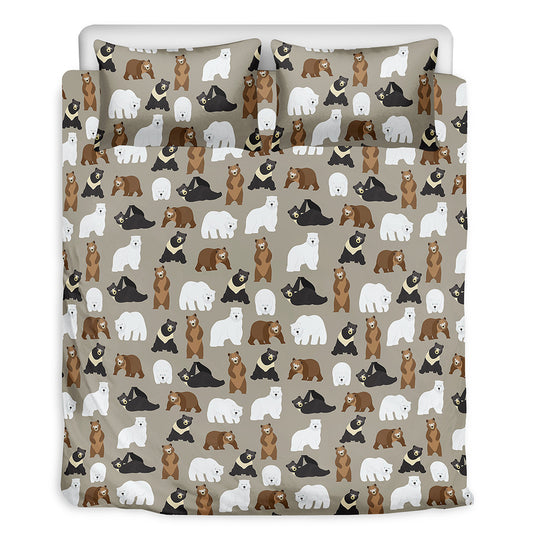 Cute Bear Pattern Print Duvet Cover Bedding Set