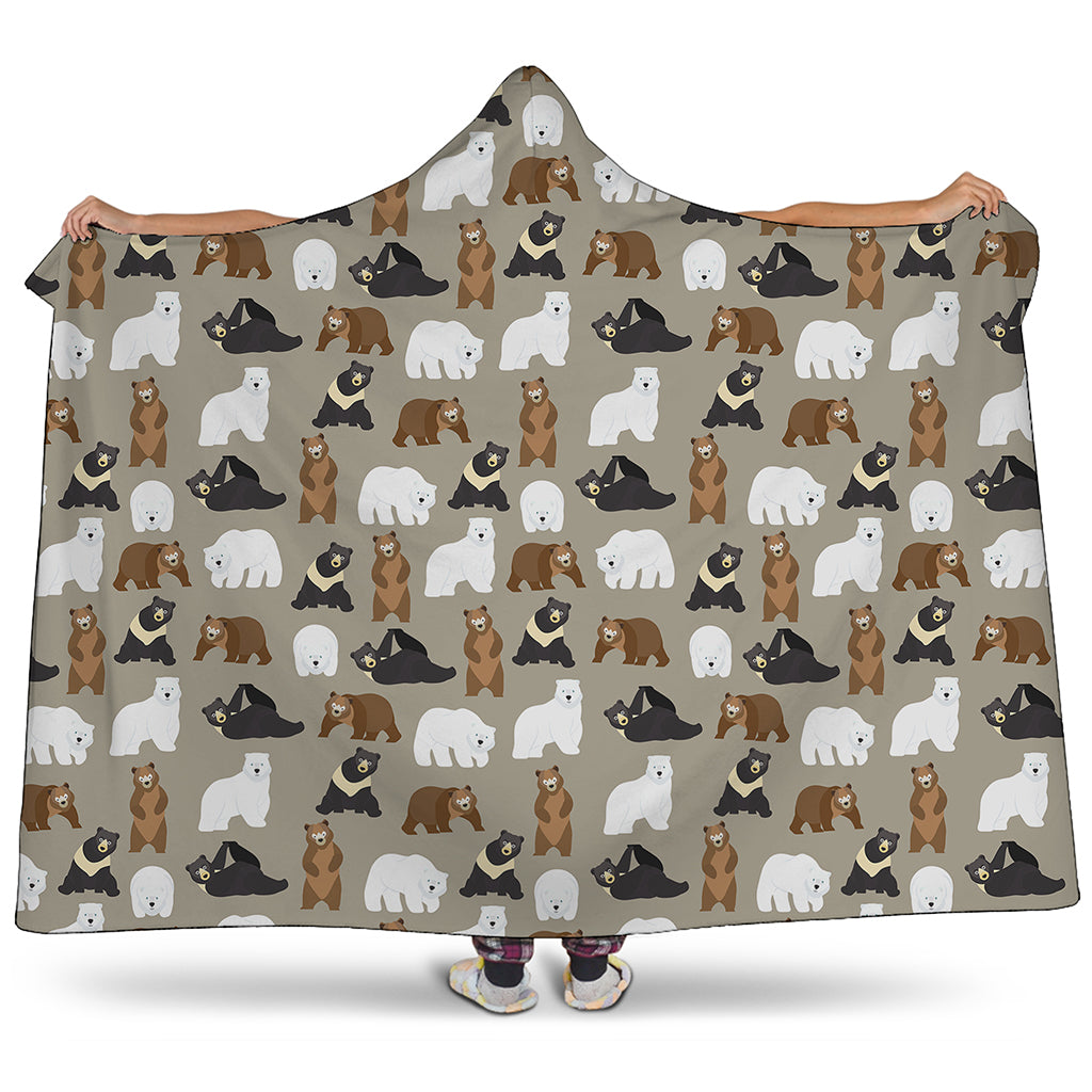 Cute Bear Pattern Print Hooded Blanket