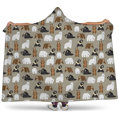 Cute Bear Pattern Print Hooded Blanket
