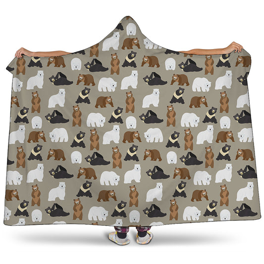 Cute Bear Pattern Print Hooded Blanket