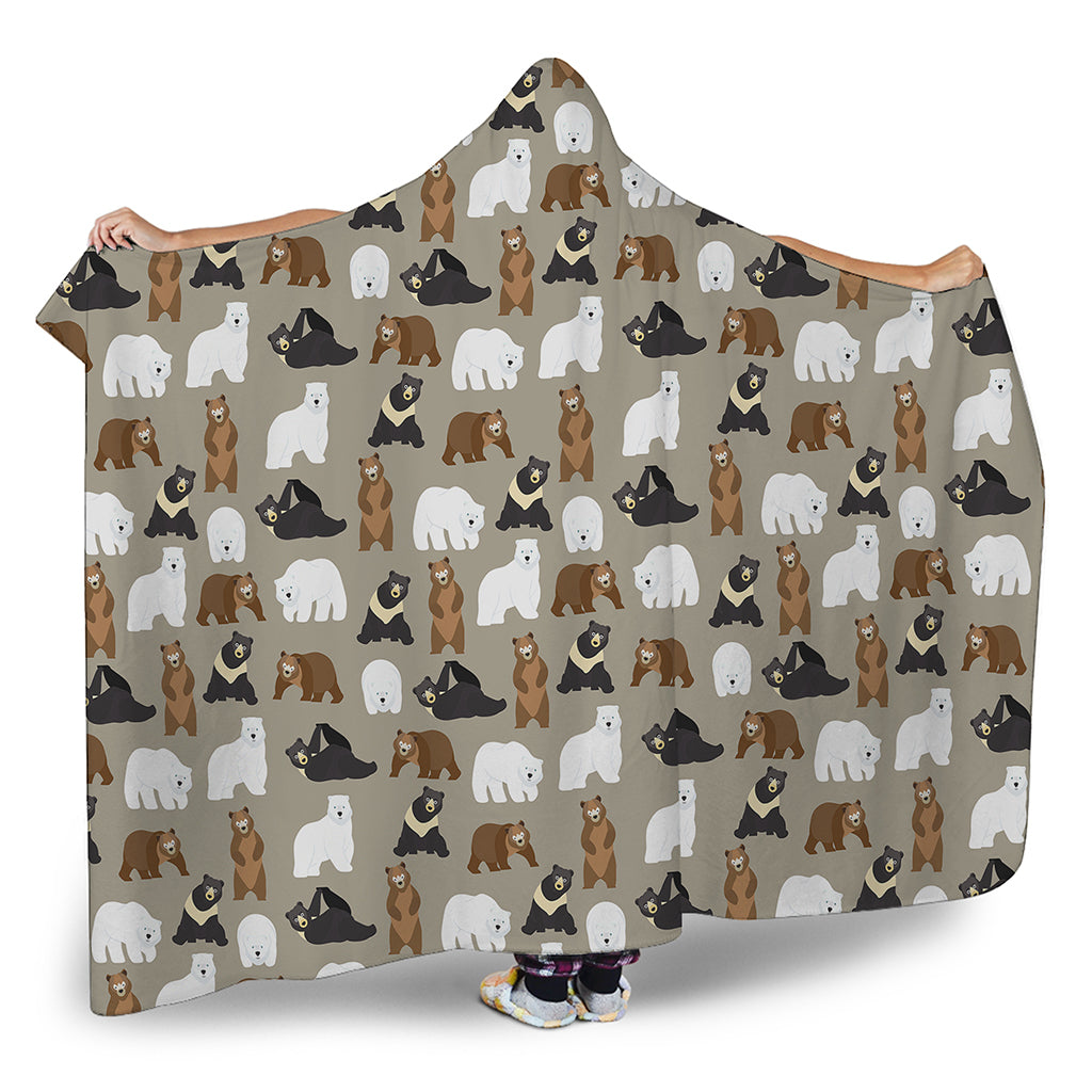 Cute Bear Pattern Print Hooded Blanket