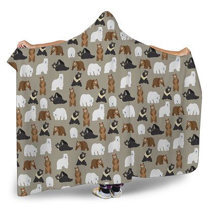 Cute Bear Pattern Print Hooded Blanket