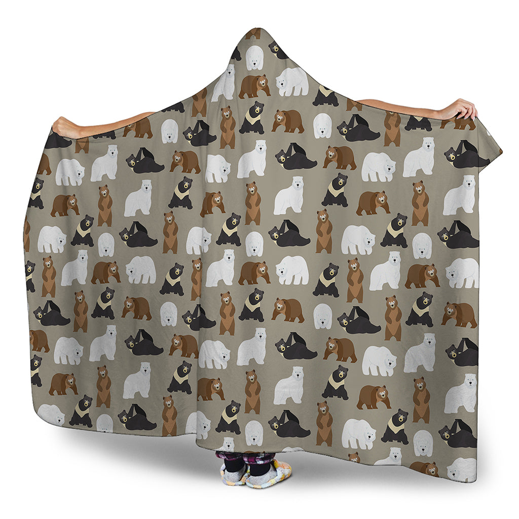 Cute Bear Pattern Print Hooded Blanket