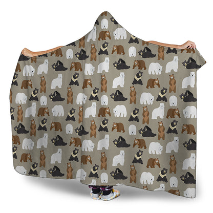 Cute Bear Pattern Print Hooded Blanket