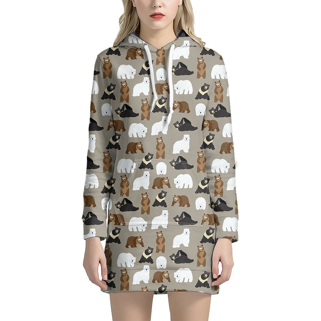 Cute Bear Pattern Print Hoodie Dress