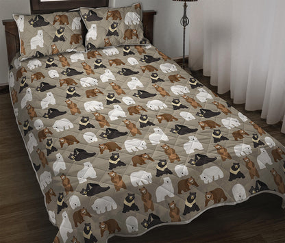 Cute Bear Pattern Print Quilt Bed Set
