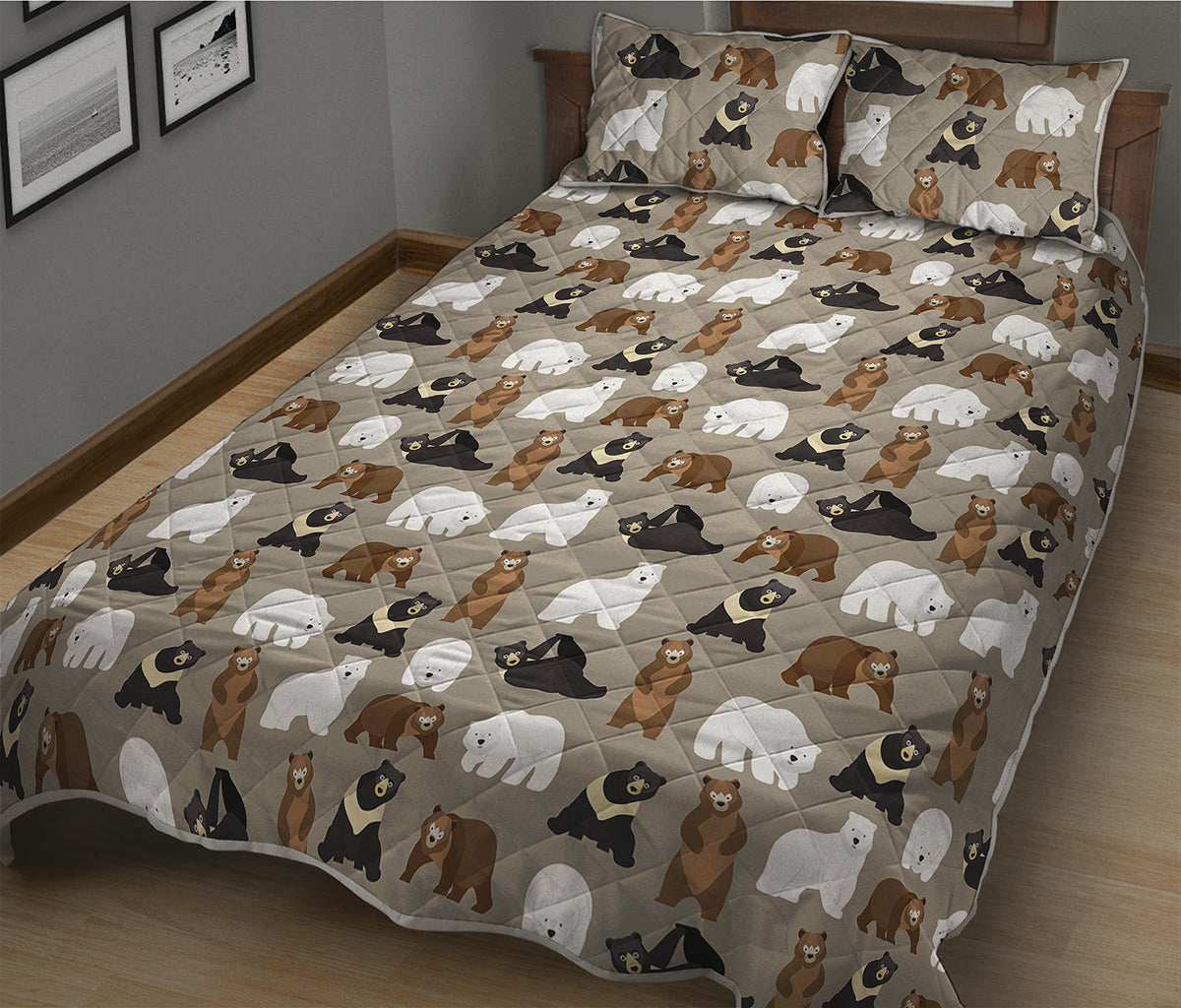 Cute Bear Pattern Print Quilt Bed Set