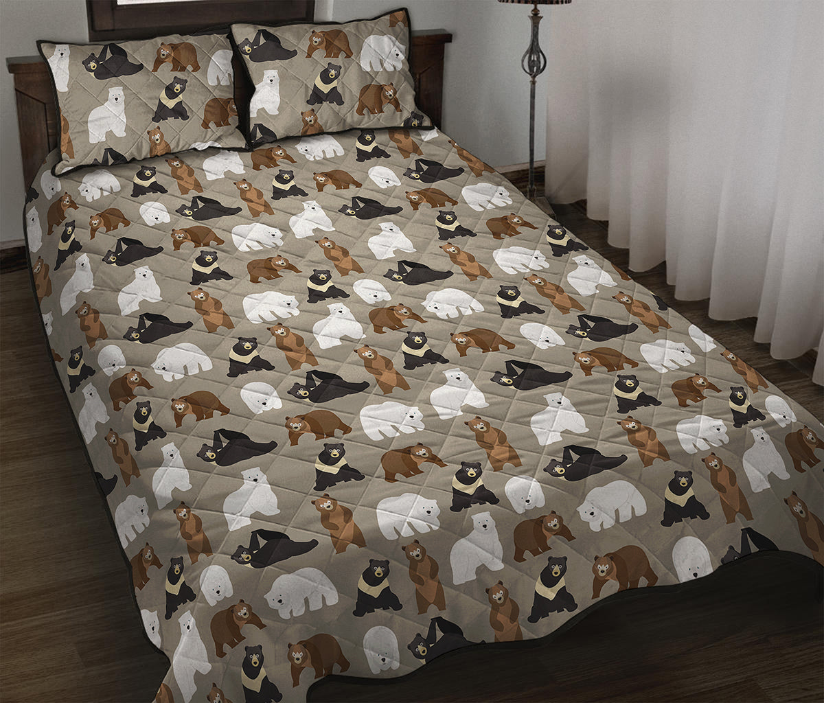 Cute Bear Pattern Print Quilt Bed Set