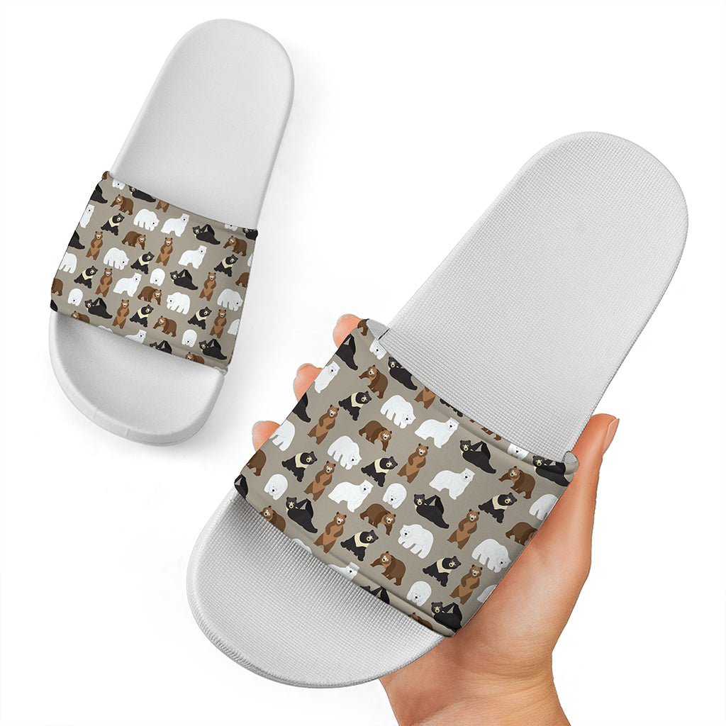 Cute Bear Pattern Print White Slide Sandals