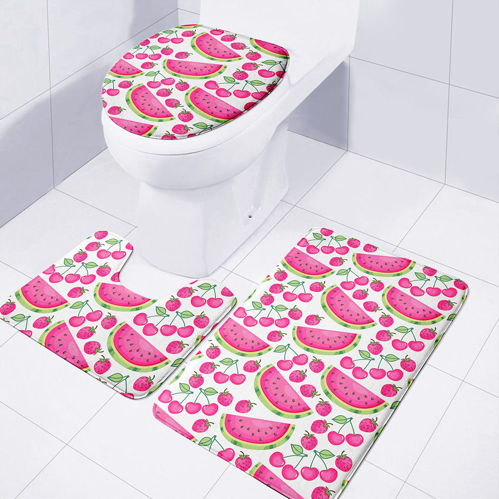 Cute Berry Watermelon Pattern Print 3 Piece Bath Mat Set