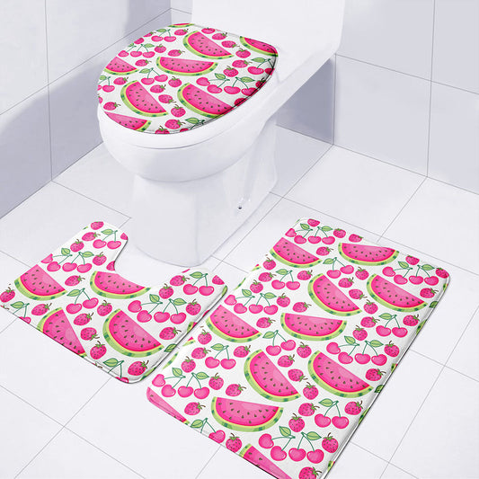 Cute Berry Watermelon Pattern Print 3 Piece Bath Mat Set