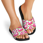 Cute Berry Watermelon Pattern Print Black Slide Sandals