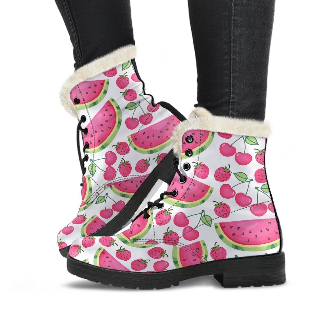 Cute Berry Watermelon Pattern Print Comfy Boots GearFrost