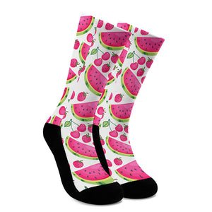 Cute Berry Watermelon Pattern Print Crew Socks