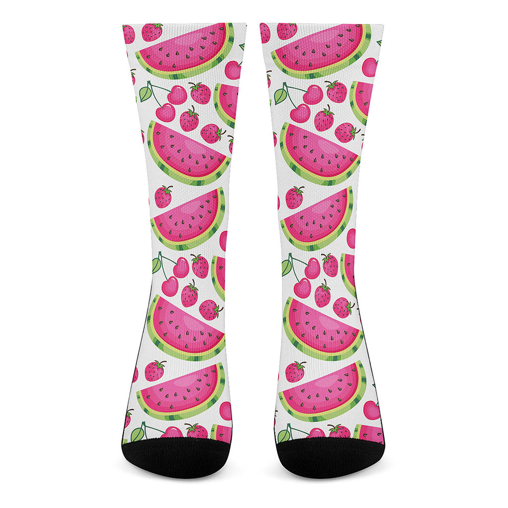 Cute Berry Watermelon Pattern Print Crew Socks