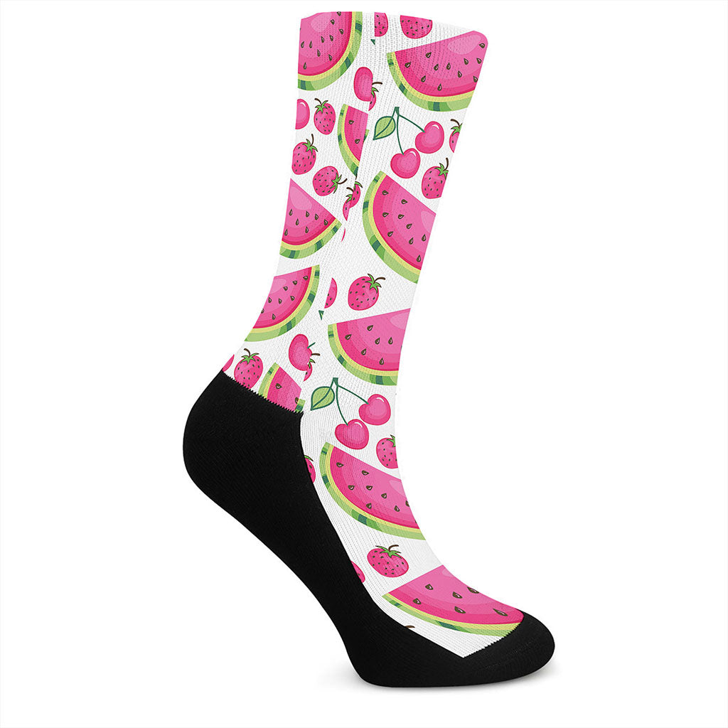 Cute Berry Watermelon Pattern Print Crew Socks