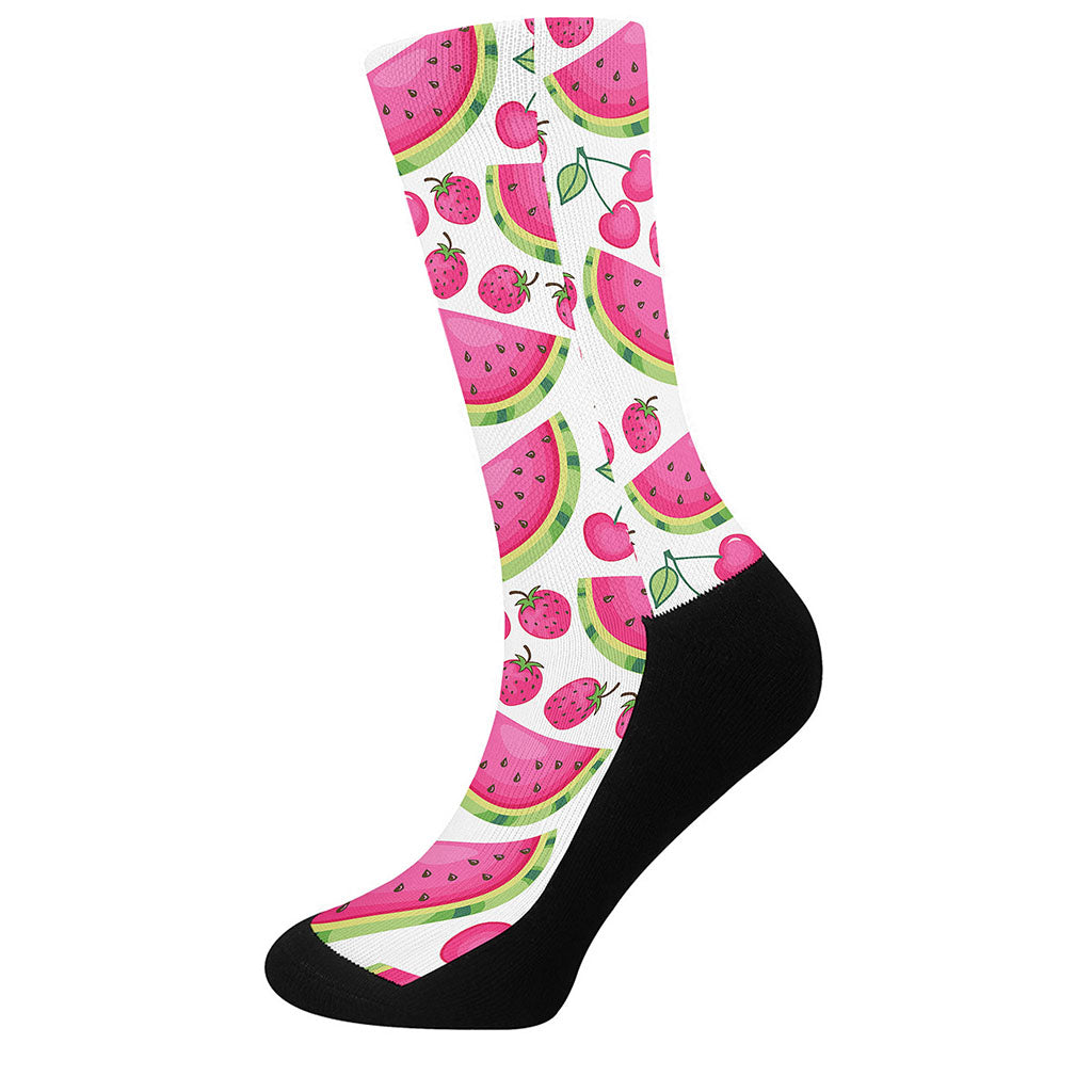 Cute Berry Watermelon Pattern Print Crew Socks