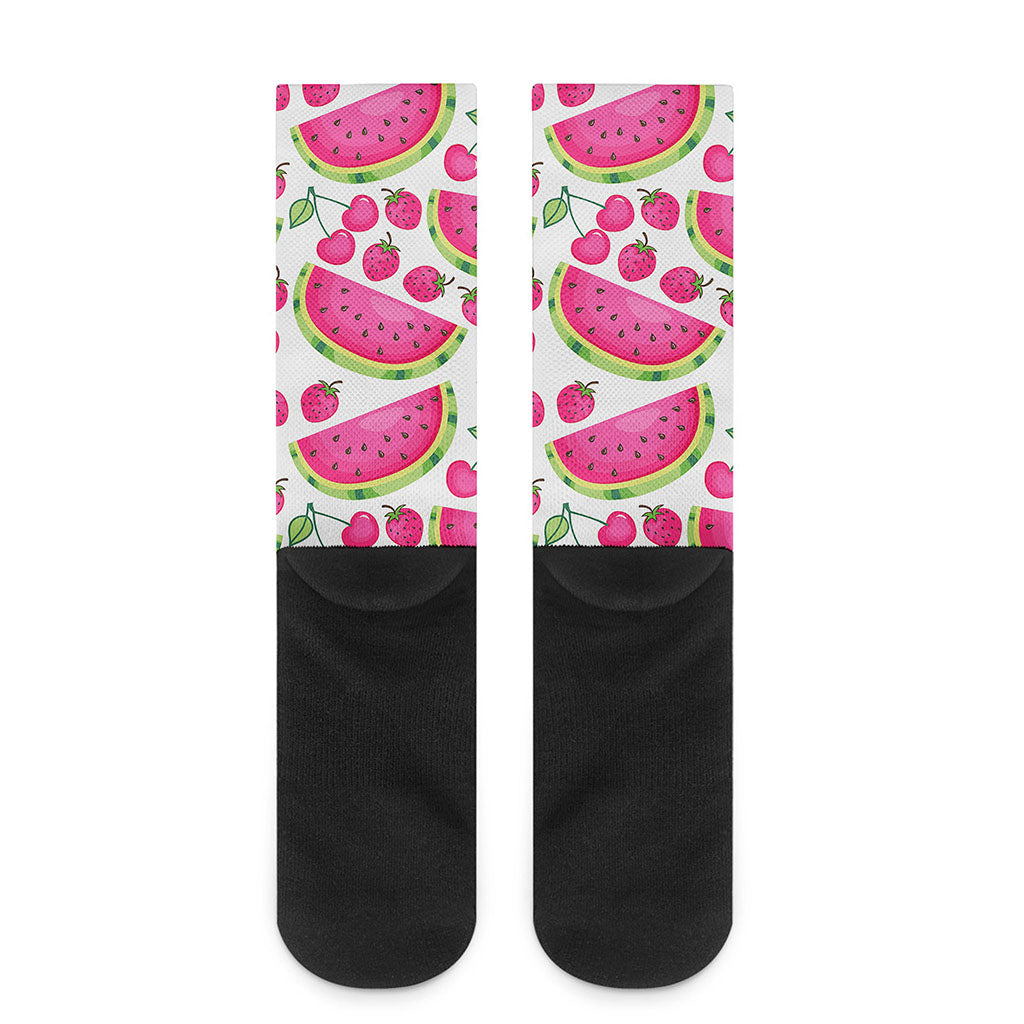 Cute Berry Watermelon Pattern Print Crew Socks