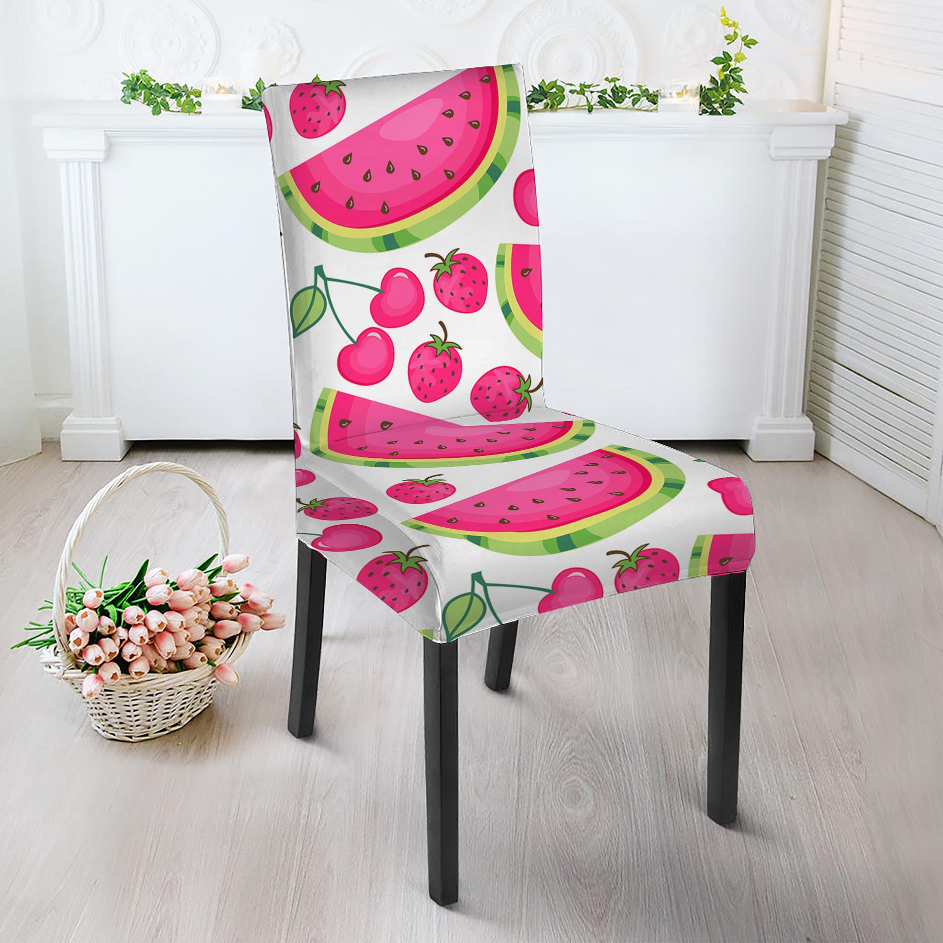 Cute Berry Watermelon Pattern Print Dining Chair Slipcover