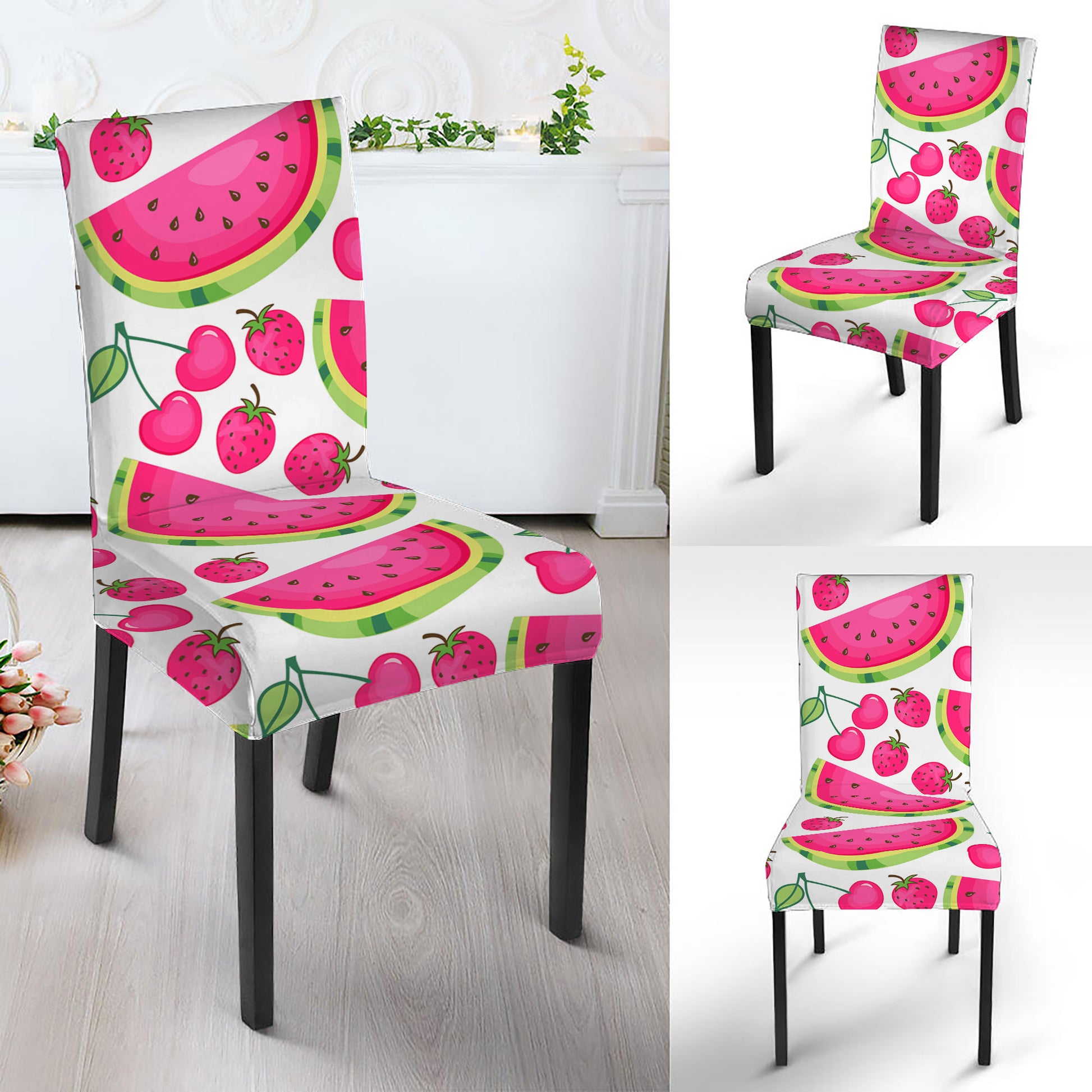 Cute Berry Watermelon Pattern Print Dining Chair Slipcover