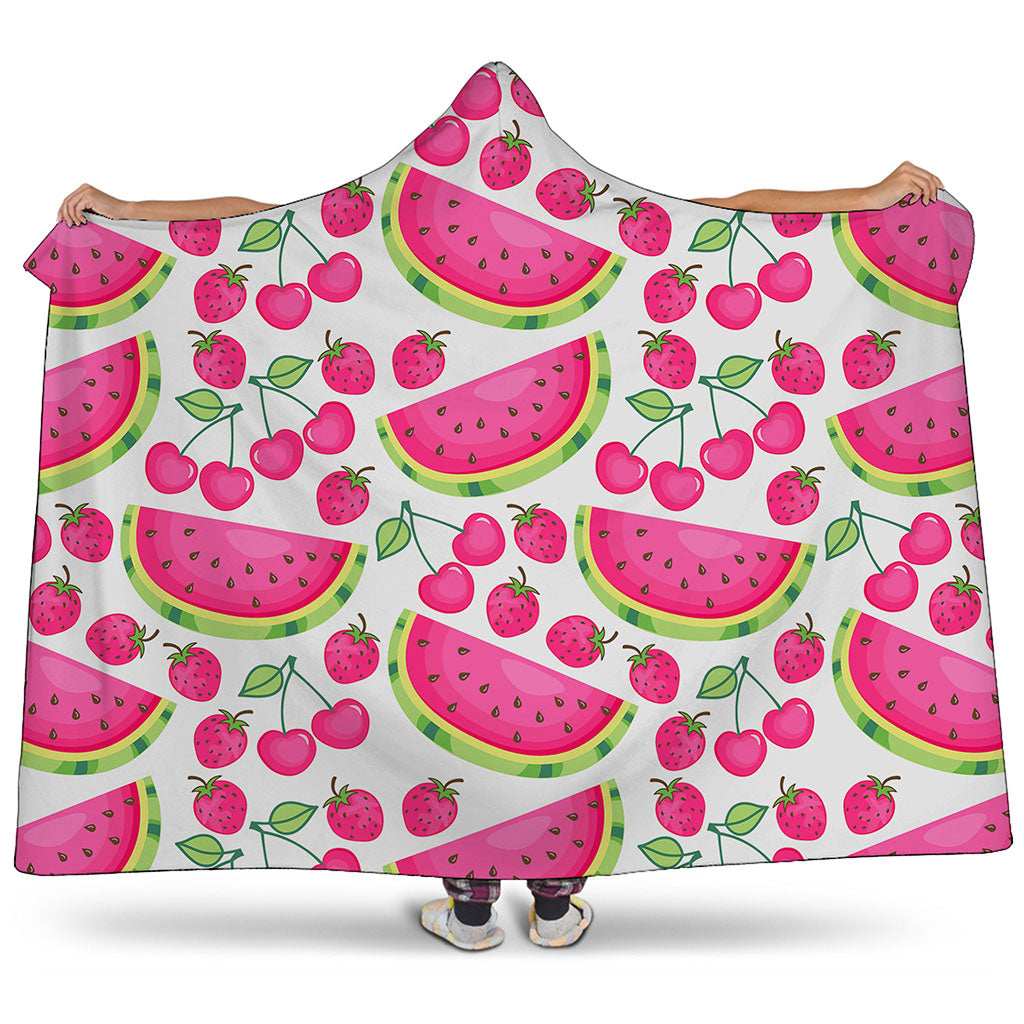 Cute Berry Watermelon Pattern Print Hooded Blanket